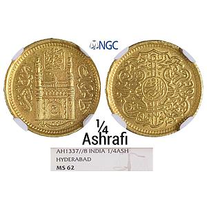 IPS Hyderabad State Mir Usman Ali Khan Gold 1/4 Ashrafi