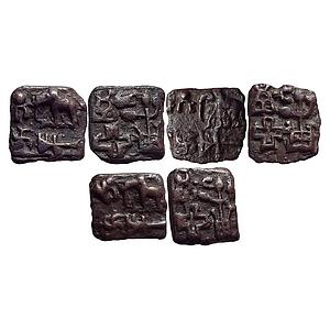 Ancient North India Generally attributed to Sunga Dynasty Set of 3 Coins Cast Copper Unit