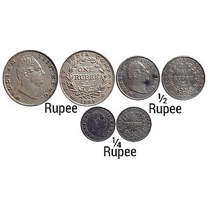 EIC Uniform Coinage William IV 1835 AD Set of 3 Coins Silver Rupee 1/2 & 1/4