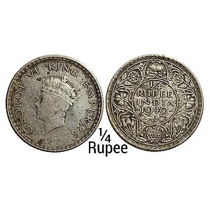 British India George VI 1940 AD Bombay Mint 1st Head Half Silver 1/4 Rupee