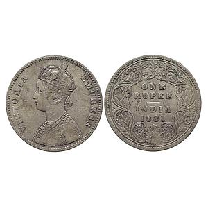 British India Victoria Empress 1881 AD Calcutta Mint A / I / C incuse Silver Rupee