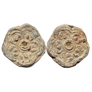Kingdom of Angko Lead Lotus Token from Cambodia from the time of the Khmer Empire Lead-Tin