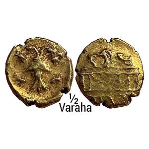 Hindu Medieval Vijaynagar Empire Achyutadevaraya Gandabherunda type Gold 1/2 Varaha