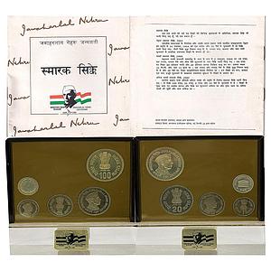 Republic India 1989 AD Proof Set Jawaharlal Nehru Centenary Set of 4 Rupee 1 5 20 & 100