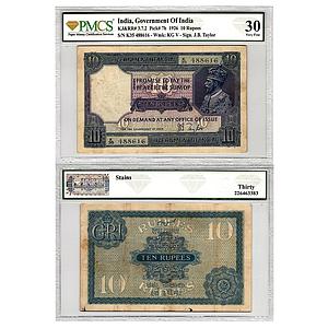 British India George V Signed by J B Taylor 2nd issue Type 7 Serial No K35 488616 10 Rupee