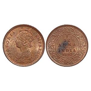 British India Victoria Empress 1892 AD Calcutta Mint Copper 1/12 Anna