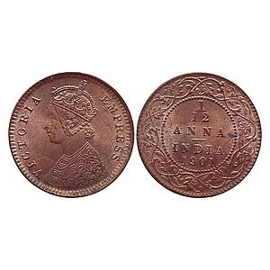British India Victoria Empress 1901 AD Calcutta Mint Copper 1/12 Anna