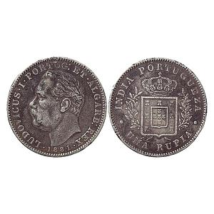 Indo Portuguese Goa Luiz I Ludwig 1881 AD Silver .917 Uma Rupia Rupee