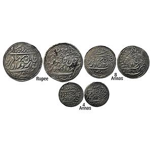 IPS Radhanpur State Zorawar Khan Set of 3 Coins Silver Rupee 8 Annas & 4 Annas