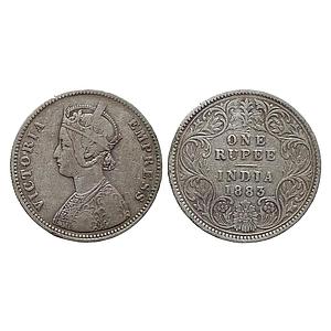 British India Victoria Empress 1883 AD Calcutta Mint A1 / I / C incuse Silver Rupee