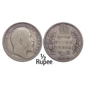 British India Edward VII 1910 AD Calcutta Mint Silver 1/2 Rupee