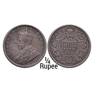 British India George V 1930 AD Calcutta Mint Silver 1/4 Rupee