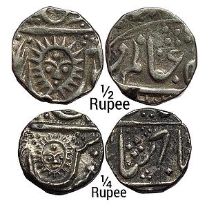 IPS Indore State Ahilyabai Holkar INO Shah Alam II Set of 2 Coins Silver 1/2 Rupee & 1/4 R