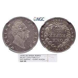 EIC William IV 1835 AD Bombay Mint No initials Coin Align B / II Bud leaves 20 Berries Sil