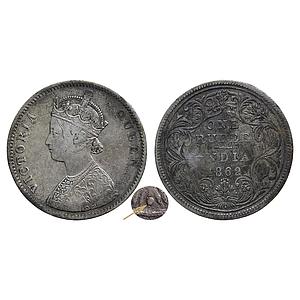 British India Victoria Queen 1862 AD Bombay Mint A / II / 0 / 4 / 1 dots Silver Rupee