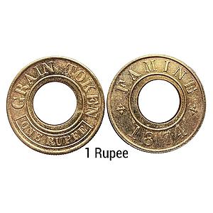 Famine Relief Grain Token 1874 AD Gold Gilt 1 Rupee