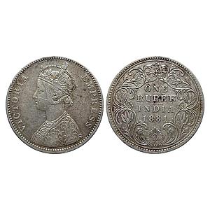 British India Victoria Empress 1881 AD Bombay Mint A3 / IV / dot Silver Rupee