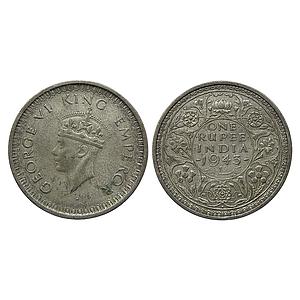 British India George VI 1943 AD Bombay Mint B / Ia Half Silver Rupee