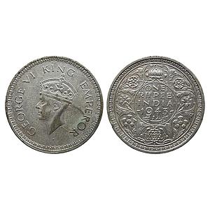 British India George VI 1943 AD Bombay Mint small 3 C I a Half Silver Rupee