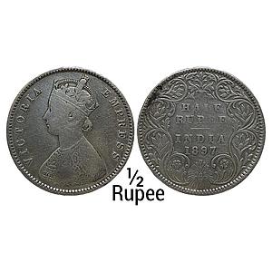 British India Victoria Empress 1897 AD A / I / B incuse Bombay Mint Silver 1/2 Rupee