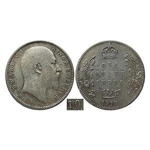 British India Edward VII 1910 AD Bombay Mint "B" incuse with dot on the vine and 10 over 0