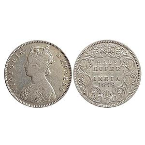 British India, Victoria Empress, 1879 AD, Calcutta Mint, A / I / C incuse, Silver "1/2 Rup