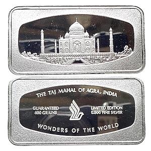 The Taj Mahal of Agra India SIA Wonders of the World Limited Edition Silver Ingot