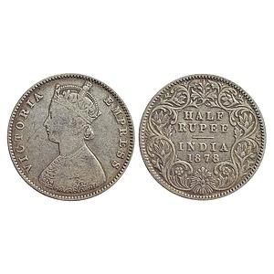 British India, Victoria Empress, 1878 AD, Calcutta Mint, A / I / No mint mark, Silver "1/2