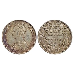 British India, Victoria Empress, 1883 AD, Calcutta Mint, A / I / C incuse, Silver "1/2 Rup