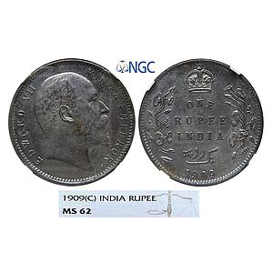 British India Edward VII 1909 AD Calcutta Mint Silver Rupee