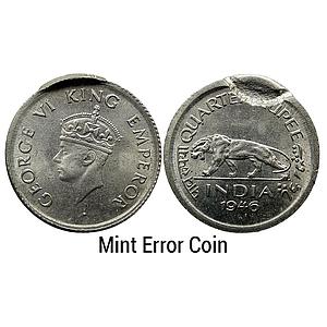 British India George VI 1946 AD Mint Error Coin Nickel 1/4 Rupee