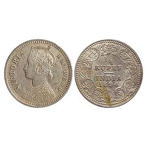 British India, Victoria Empress, 1894 AD, Calcutta Mint, C / II / C incuse, Silver "1/4 Ru