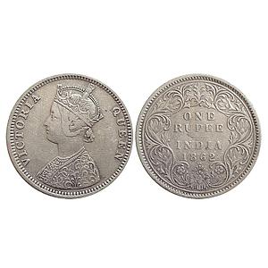 British India, Victoria Queen, 1862 AD, Bombay Mint, C / I / 1 / 2, Silver Rupee