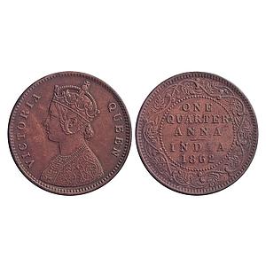 British India, Victoria Queen, 1862 AD, Calcutta Mint, Copper" 1/4 Anna"