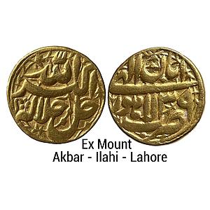 Mughal Akbar Lahore Mint Ilahi type Month Aban Scorpio Ex-Mount Gold Mohur