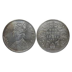 British India Victoria Empress 1881 AD Bombay Mint A3 / IV / dot Silver Rupee