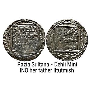 Delhi Sultan Jalalat al-din Radiyya Razia Sultana Dehli Mint In the name of her father Ilt