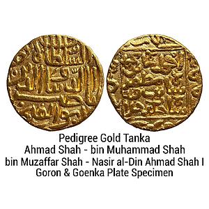Gujarat Sultan Nasir al-Din Ahmad Shah I Pedigree Gold Tanka