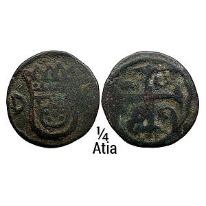 Indo Portugues Diu John V 1750 AD Copper 1/4 Atia
