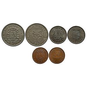 Indo Portuguese Goa Colonial Issue Set of 3 Coins Cupro-Nickel 6 Escudos Escudo Bronze 30 