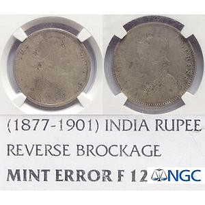 British India, Victoria Empress, Reverse Brockage, Silver Rupee