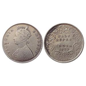 British India, Victoria Empress, 1879 AD, Calcutta Mint, A / I / C incuse, Silver "1/2 Rup