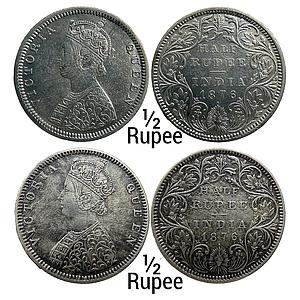 British India Victoria Queen 1876 AD Bombay Mint B2 Rev II with dot Set of 2 Coins Silver 