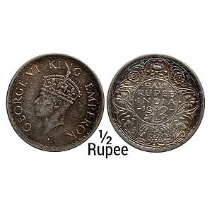 British India George VI 1940 AD Bombay Mint Silver 1/2 Rupee