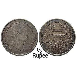 EIC William IV 1835 AD Calcutta Mint F raised 19 Berries 9L+10R Silver 1/2 Rupee