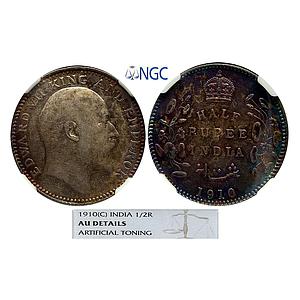 British India Edward VII 1910 AD Calcutta Mint No mint mark Silver 1/2 Rupee