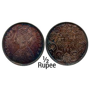 British India Victoria Empress 1899 AD Calcutta Mint Obv A Rev I C Incuse Silver 1/2 Rupee