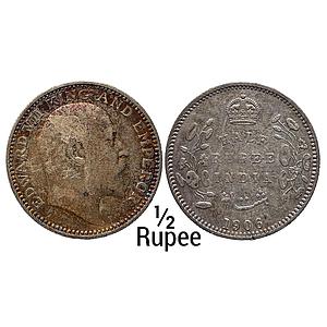 British India Edward VII 1906 AD Calcutta Mint No mint mark Silver 1/2 Rupee