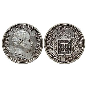 Indo Portuguese Goa Carlos I 1904 AD Silver Uma Rupia/Rupee