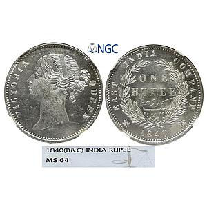 EIC Victoria Queen 1840 AD B&C Divided Legend 28 Berry Silver Rupee